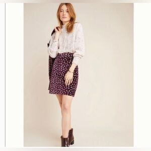 NWT La Vie Rebecca Taylor Velvet Burgundy Floral Mini Skirt, size S